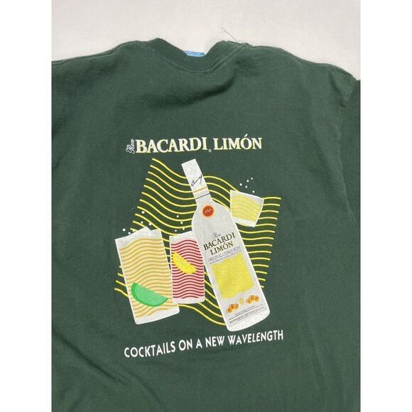 VINTAGE Bacardi Limon Graphic T-shirt Men Large Green Short Sleeve 90s - Picture 2 of 8